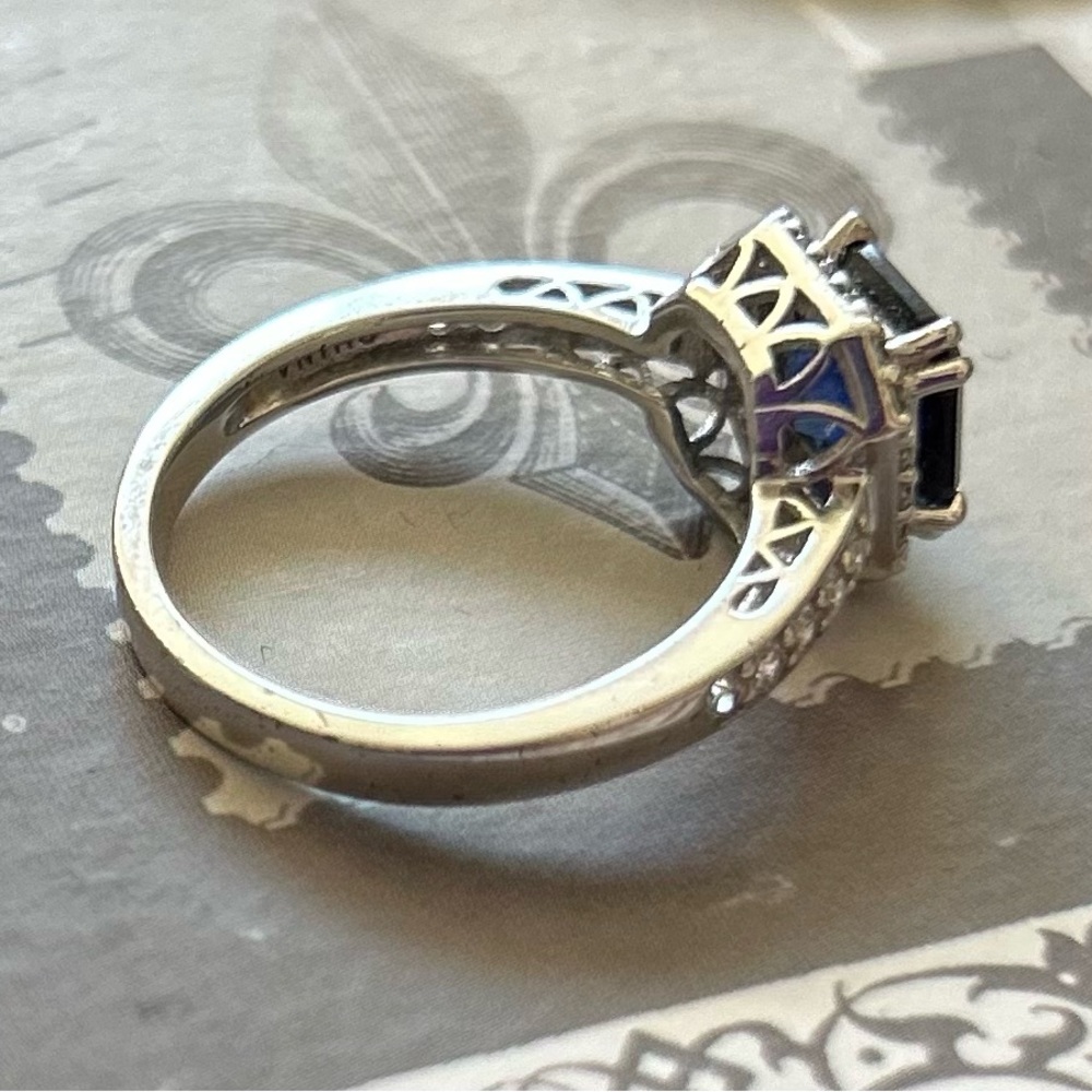 Sterling Silver Ring with Deep Blue lab sapphire and CZ surround - Picture 7 of 7